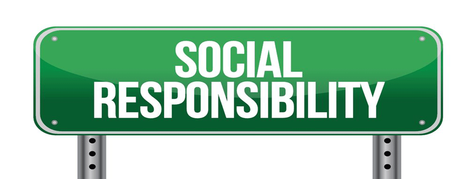 18548234_m-copy White words (SOCIAL RESPONSIBILITY) on metal signpost (green background)