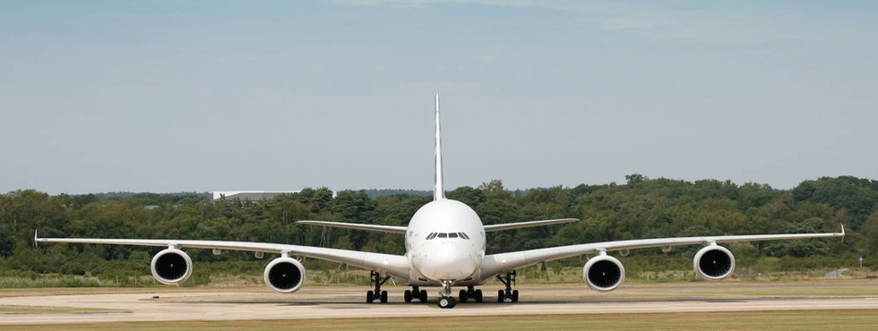 7449803_m-copy Nose-on image of an Airbus A-380 in a white paintjob