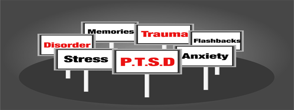 7449803_m-copy Numerous square signposts on a dark background. Words such as Stress; Trauma; PTSD; Anxiety and Flaskback appear on the signposts