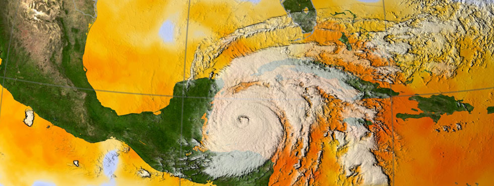 TI-Natural-Disaster Satallite image of massive hurricane just east of the Mexican eastern seaboard