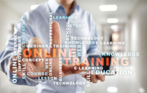 Stylised image of a teacher / trainer writing the word 'TRAINING' on a transparent plastic board